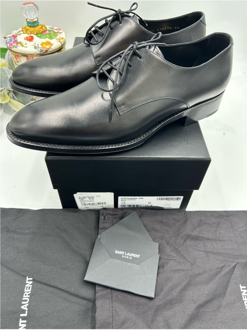 Men’s Saint Laurent ADRIEN Derby shoes in black glazed leather size 44 Italy - Picture 7 of 14